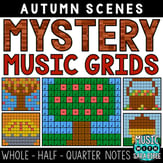 Autumn Mystery Music Grids - Whole, Half, Quarter Notes Digital Resources